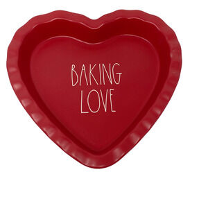 Rae Dunn Valentines BAKING LOVE Red Heart Shape Baking Ceramic Dish 10.5 X 9.5